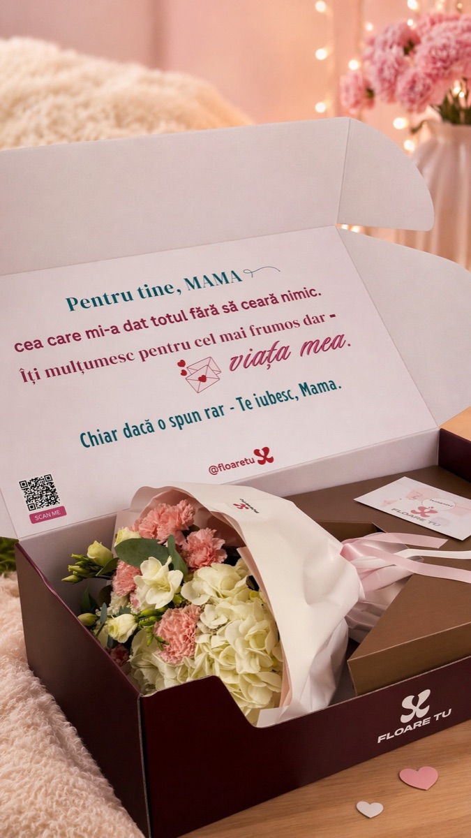 Flower box with an extra kraft gift box and card