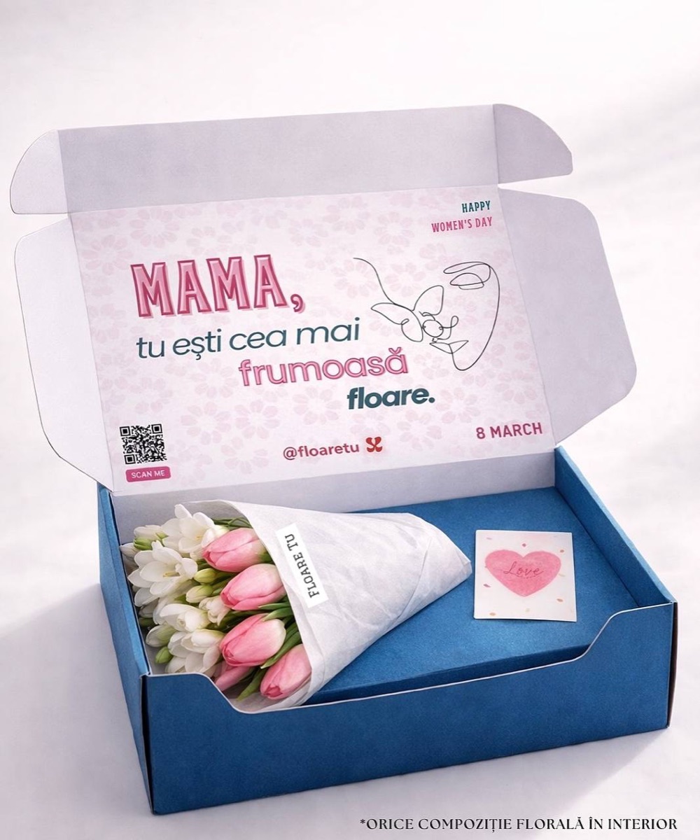 Personalized MAMA flower box with pink tulips